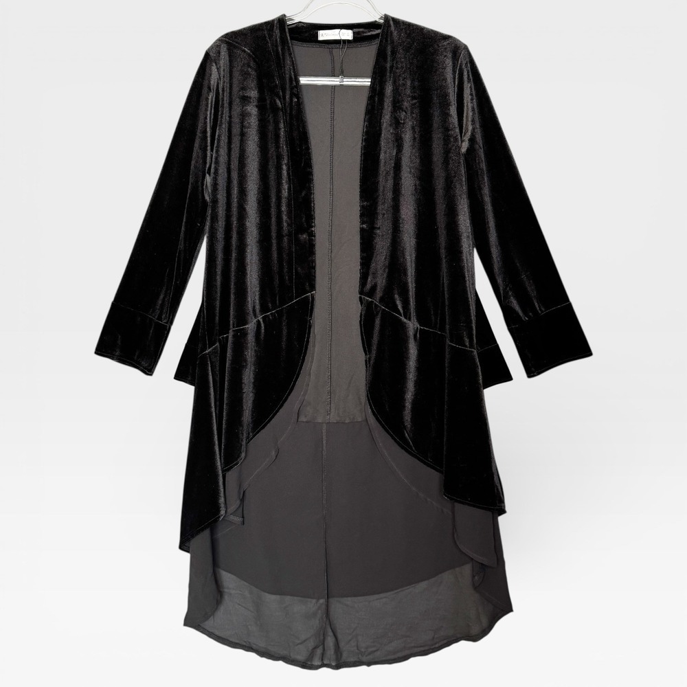 Women's Size Small‎ Black Velvet & Chiffon Jacket Duster Witchy Cloak R. VIVIMOS
